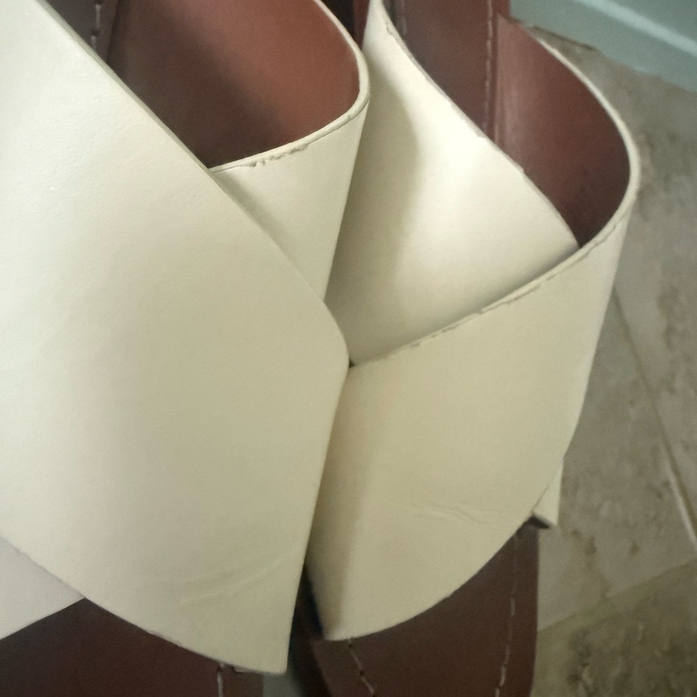 Tory Burch Cream Cross-Strap Leather Block Heeled Sandals - Picture 2 of 16